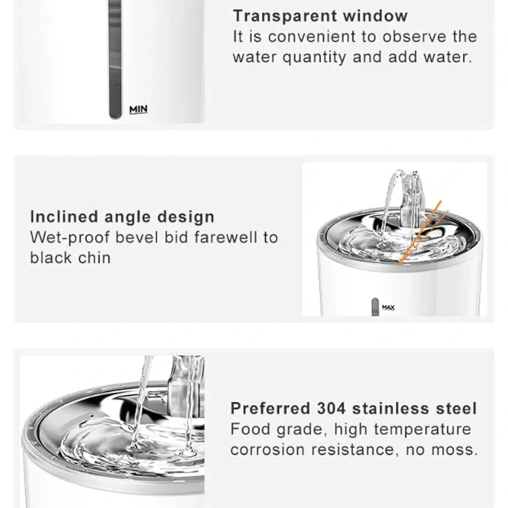 Pet Fountain with Stainless Steel Tray, Automatic Dog / Cat Water Bowl Fountain